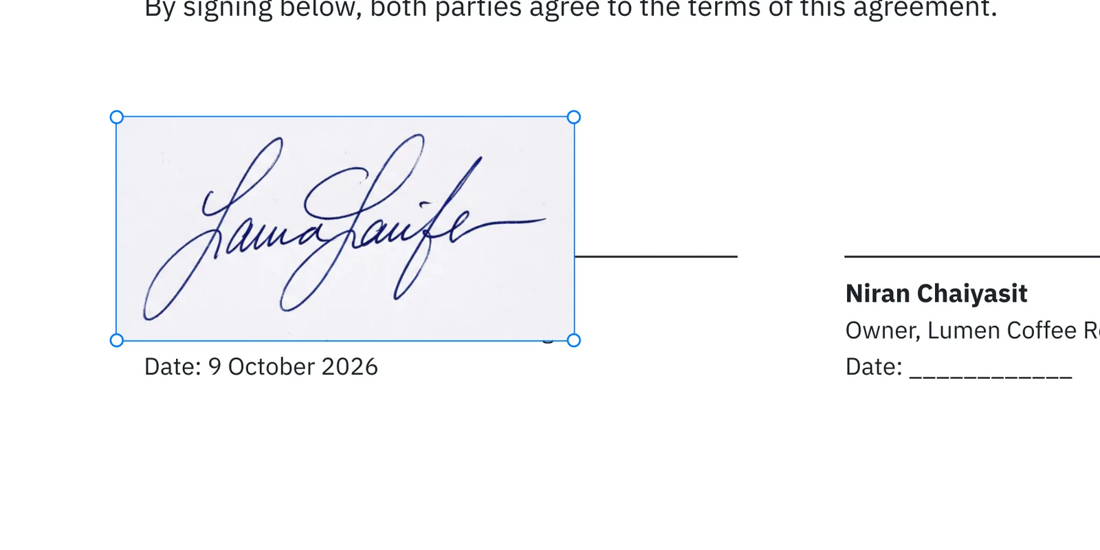 ลายเซ็นที่สแกนมายังมีกระดาษขาวบังชื่อใต้เส้นลงชื่อ
